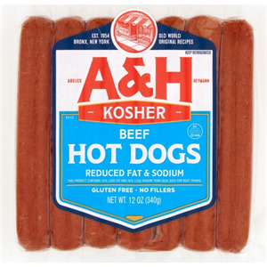 A&H Reduced Fat Sodium Beef Hot dogs, 12 Oz
