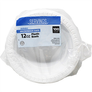 Servings Plastic Bowl White 12 Oz, 100 Ct
